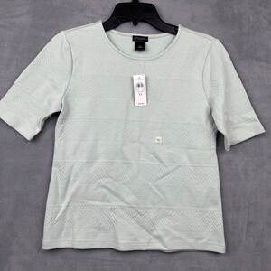 Ann Taylor Factory Womens XS Textured Stripe Short Sleeve Crew Neck Tee Green